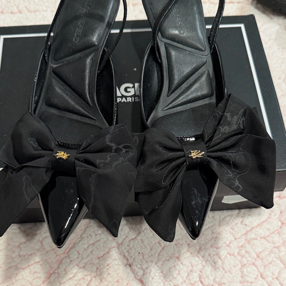 Karl Lagerfeld Black Heels with Bow Accent